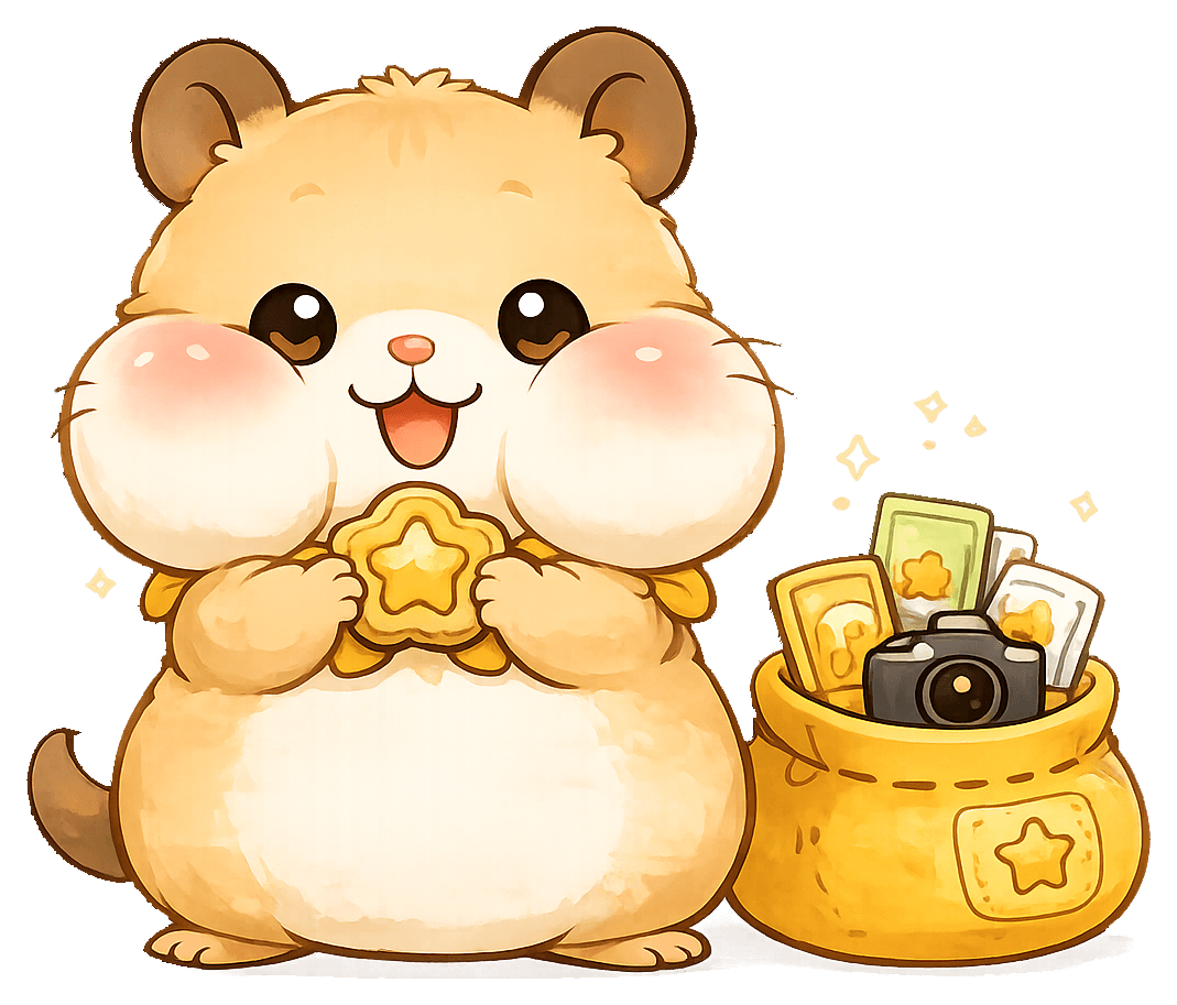 星形のモノとコレクション袋を前に喜ぶモノゾウ